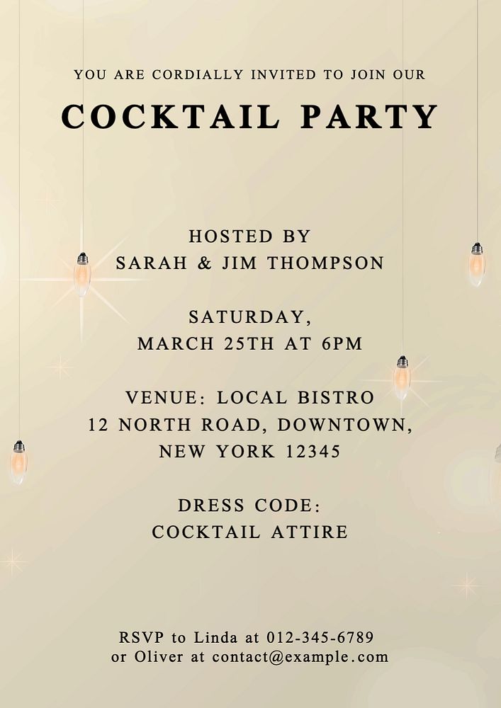 Cocktail party invitation poster template, editable text and design