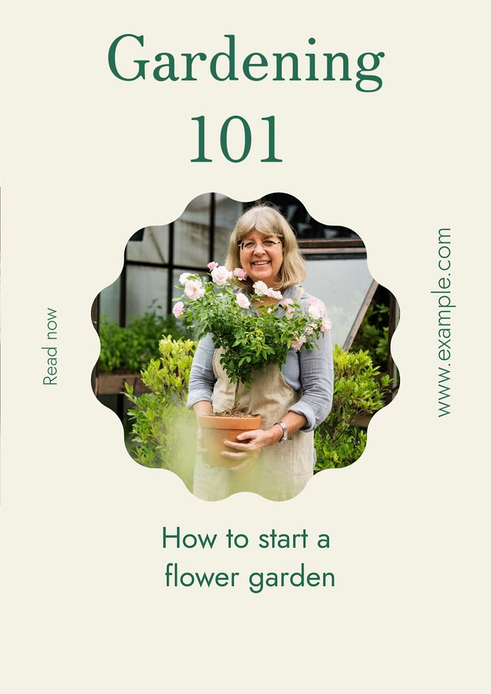 Gardening 101 poster template, editable text and design