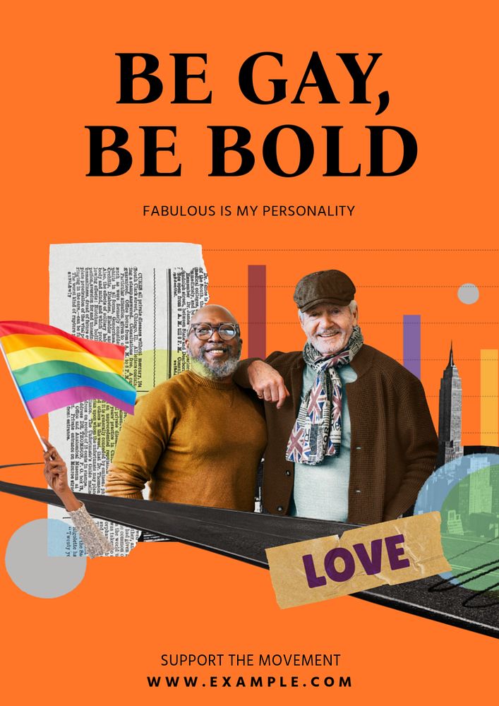 Be gay be bold poster template, editable text and design