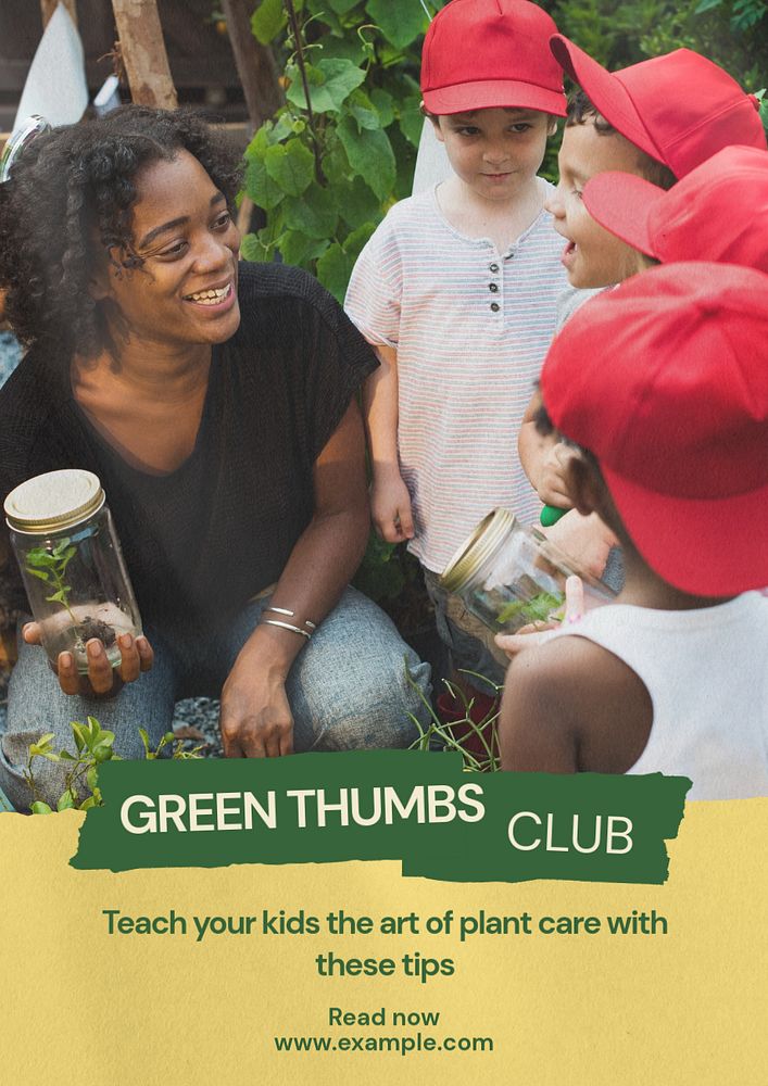 Green thumbs club poster template, editable text and design