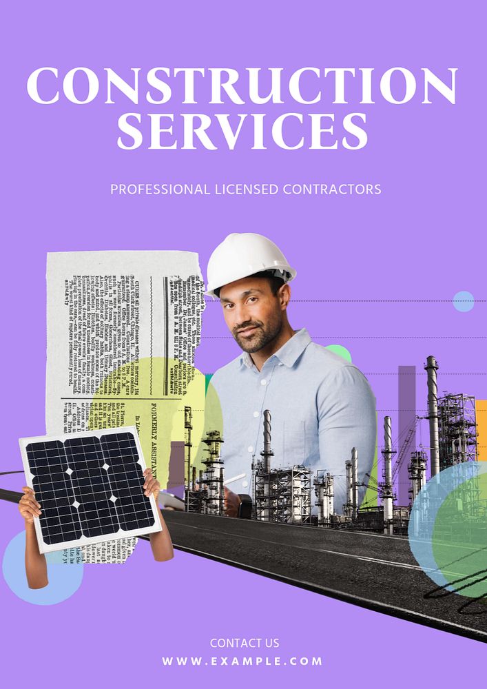 Construction services poster template, editable text and design