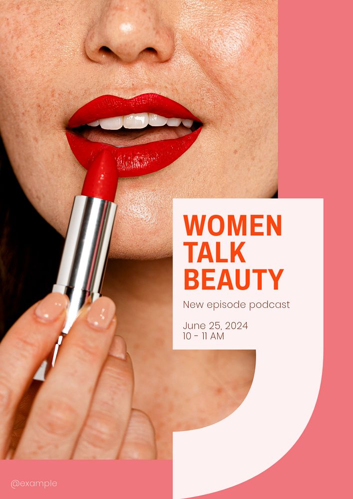 Women's beauty podcast poster template, editable text and design