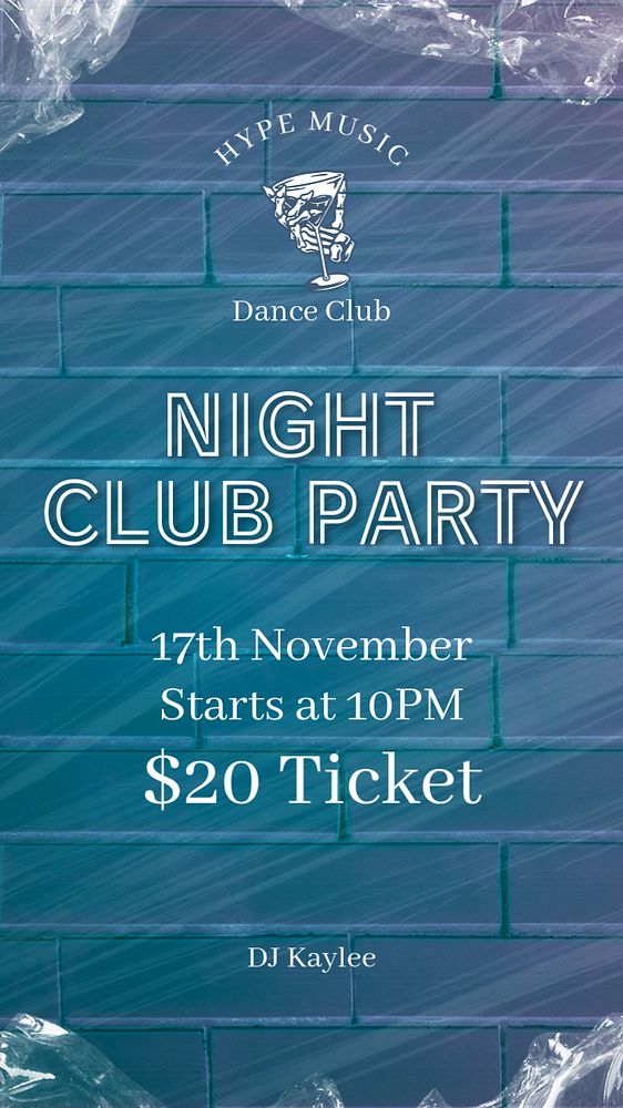 Night club party social story template, editable text