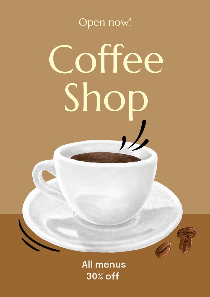 Coffee shop poster template, editable text and design