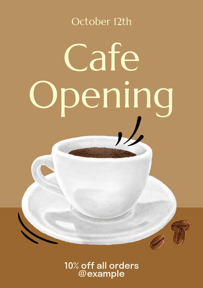 Cafe opening poster template, editable text and design