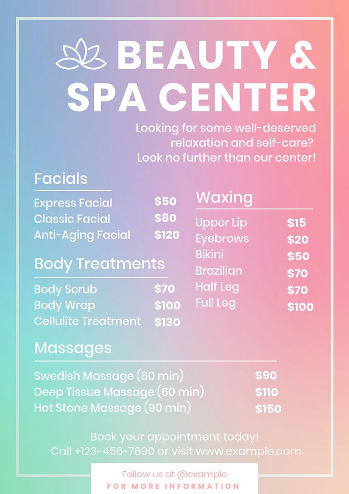 Beauty & spa poster template, editable text and design