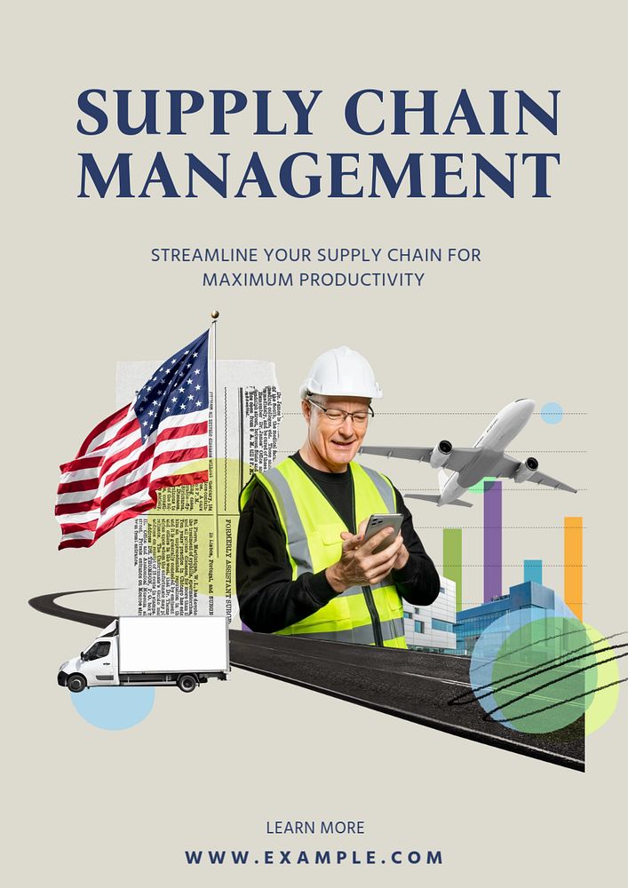 Supply chain management poster template, editable text and design