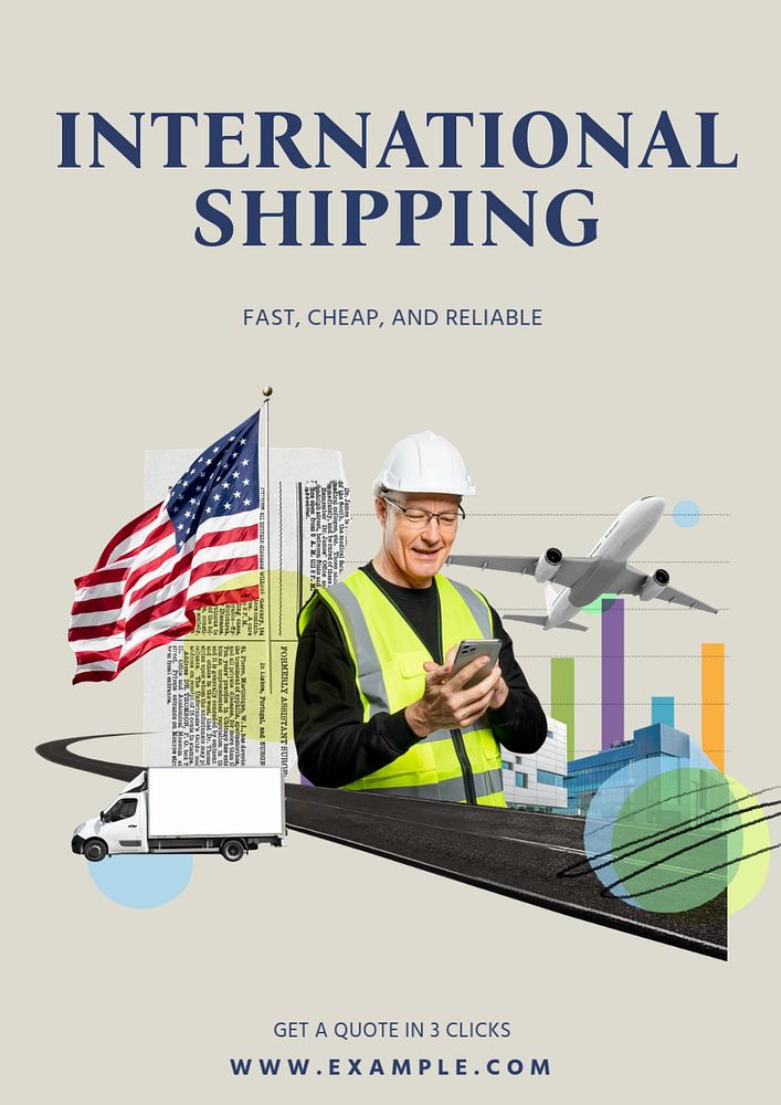 International shipping poster template, editable text and design