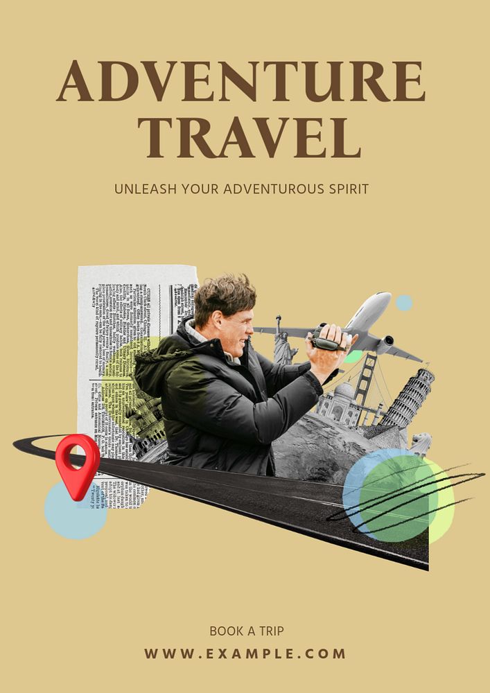 Adventure travel poster template, editable text and design