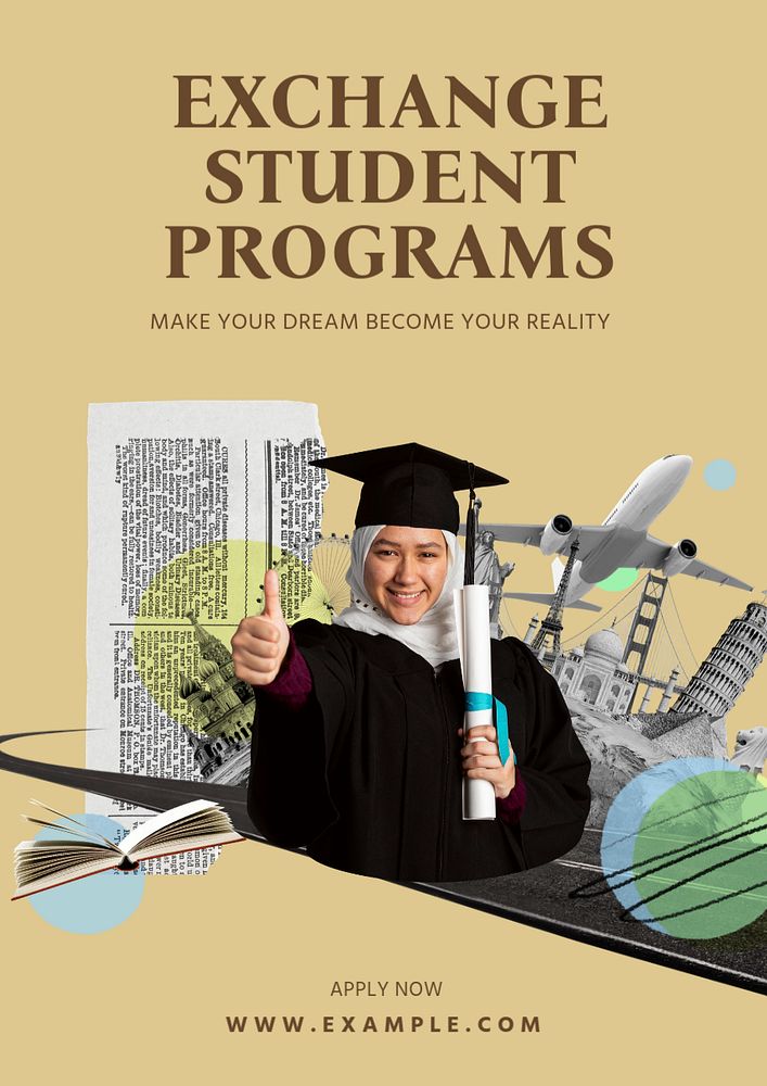 Exchange student programs poster template, editable text and design