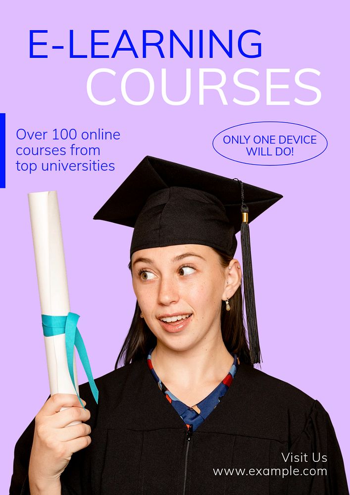 E-learning courses  poster template, editable text and design