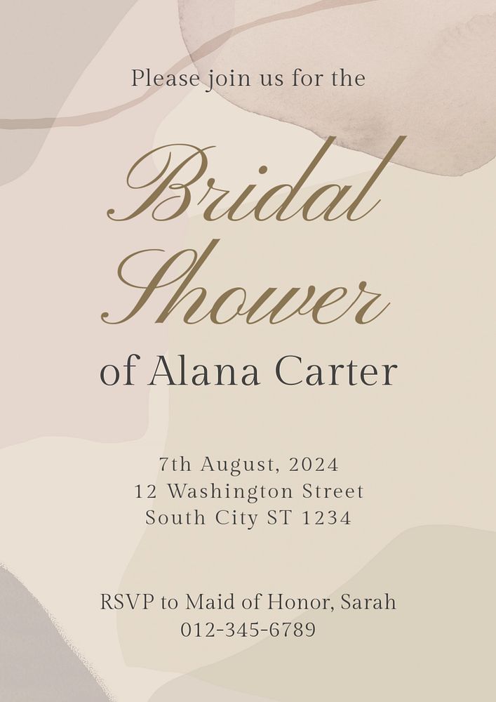 Bridal shower poster template, editable text and design