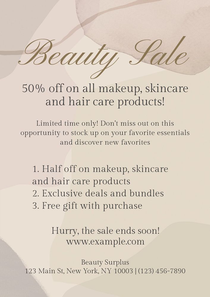 Beauty sale poster template, editable text and design