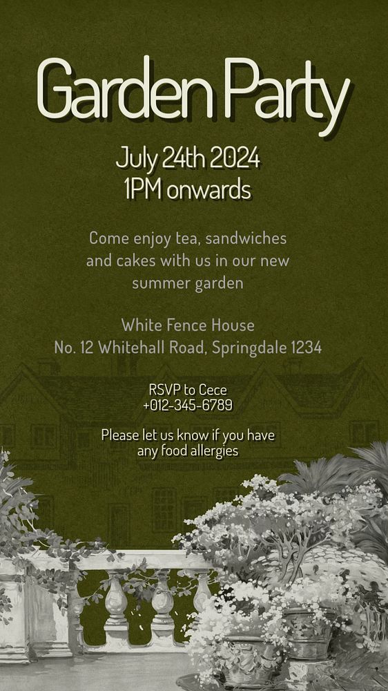 Garden party Instagram story template, editable text