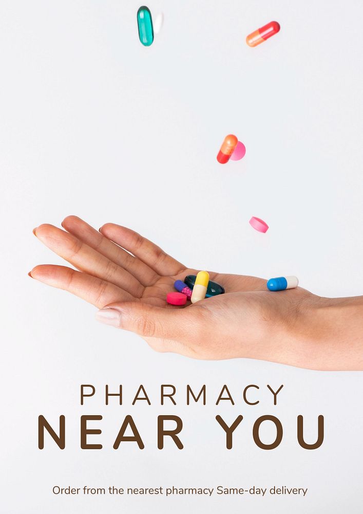 Pharmacy near you poster template, editable text and design