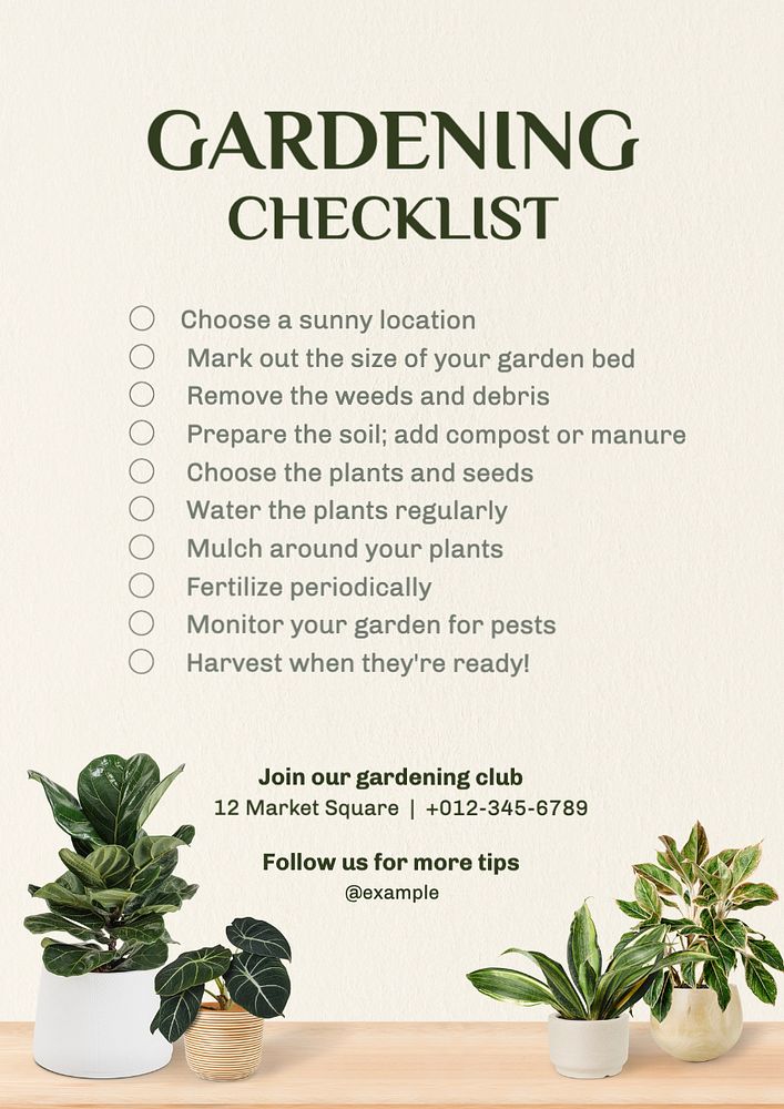 Gardening checklist poster template, editable text and design