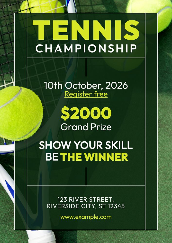 Tennis championship poster template, editable text and design