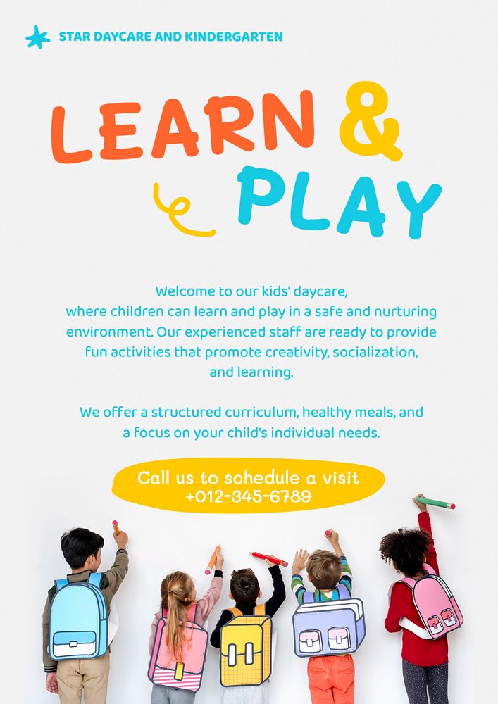 Learn & play poster template, editable text and design