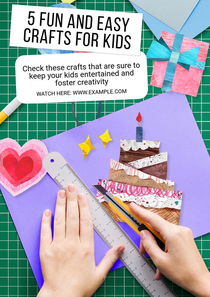 Kids craft ideas poster template, editable text and design