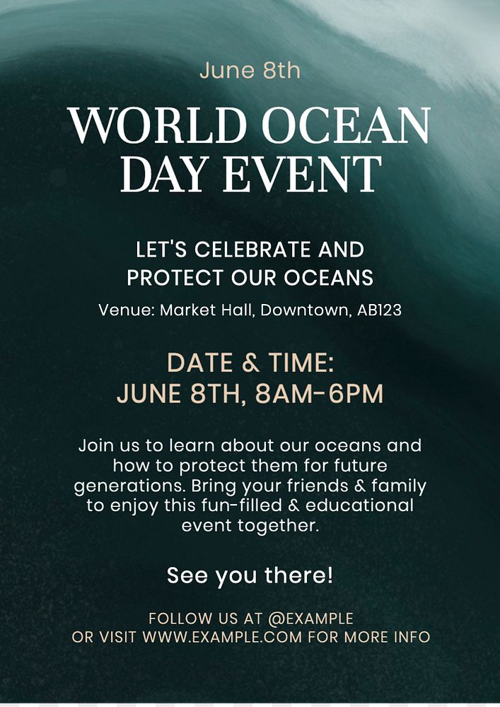 World ocean day poster template, editable text and design