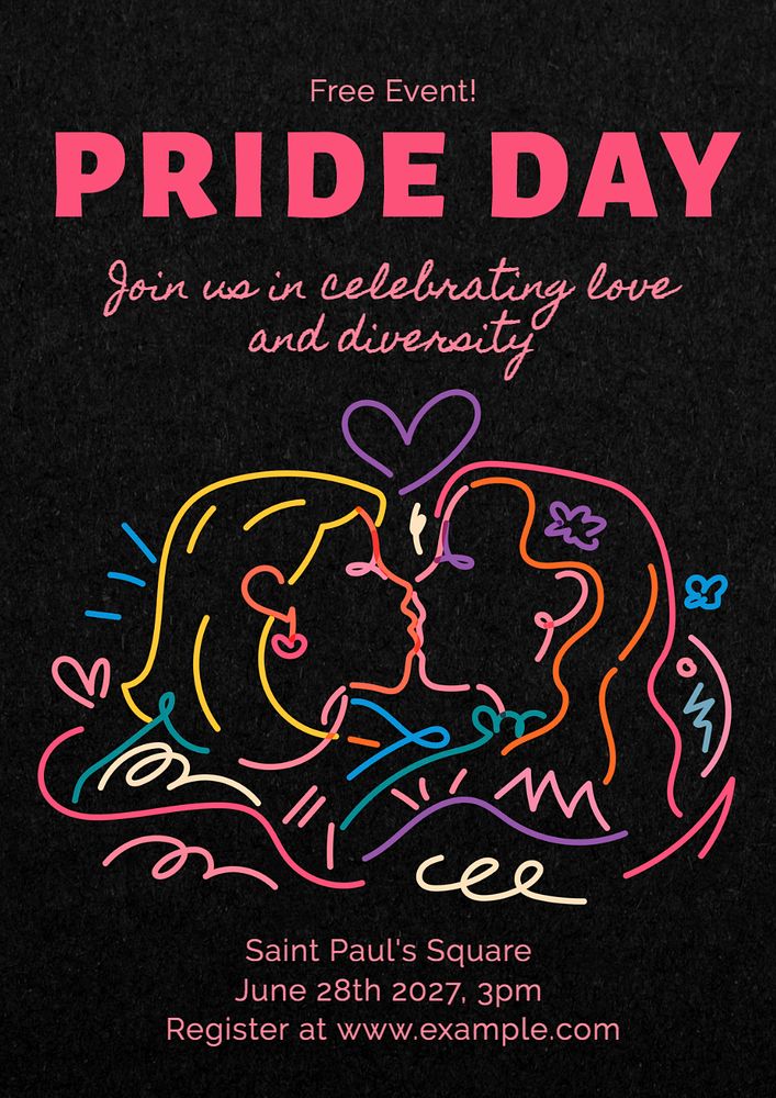 Pride day poster template, editable text and design