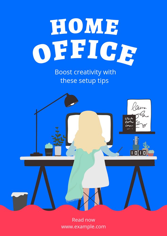 Home office  poster template, editable text and design