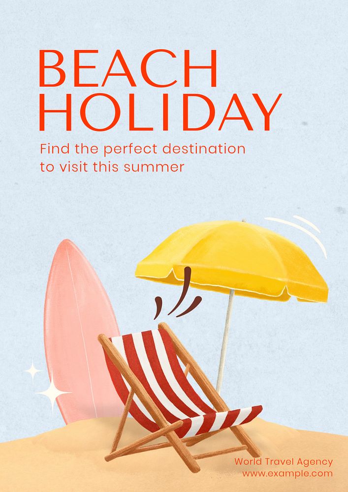 Beach holiday poster template, editable text and design