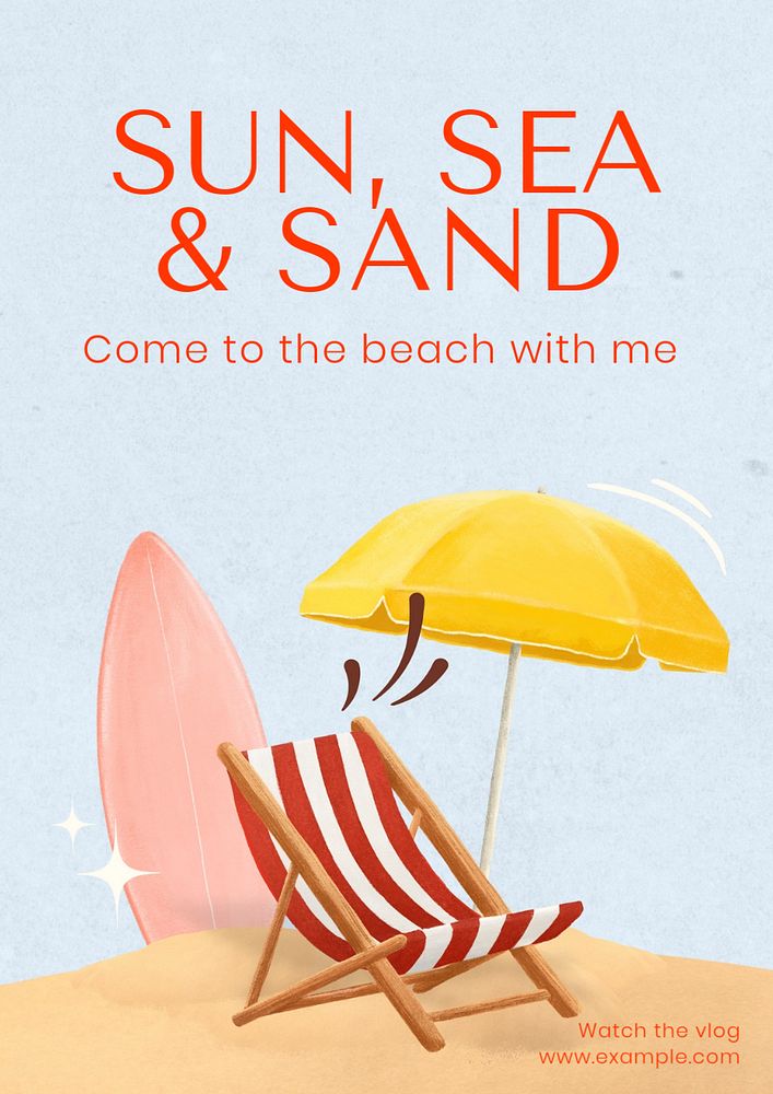 Beach vlog poster template, editable text and design