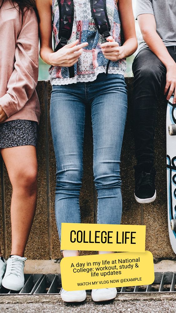 College life vlog  Instagram story template, editable text