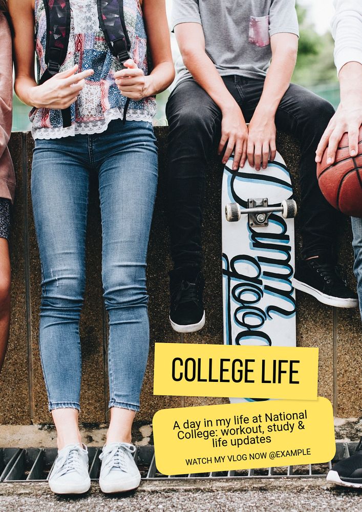 College life vlog  poster template, editable text and design