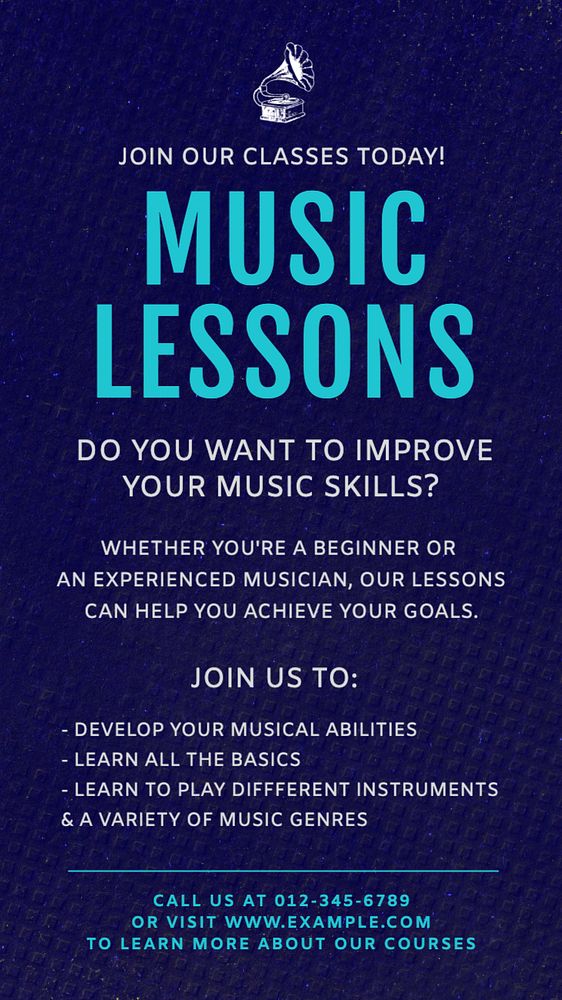 Music lessons Instagram story template, editable text