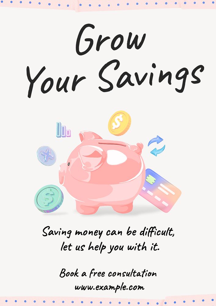 Grow your savings  poster template, editable text and design