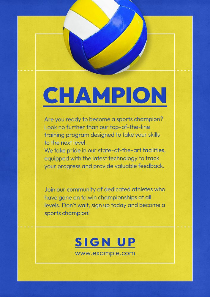 Sports champion poster template, editable text and design