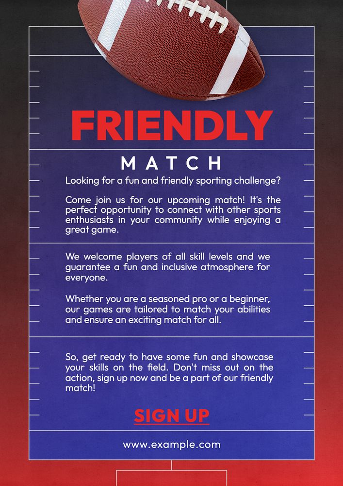 Friendly match poster template, editable text and design