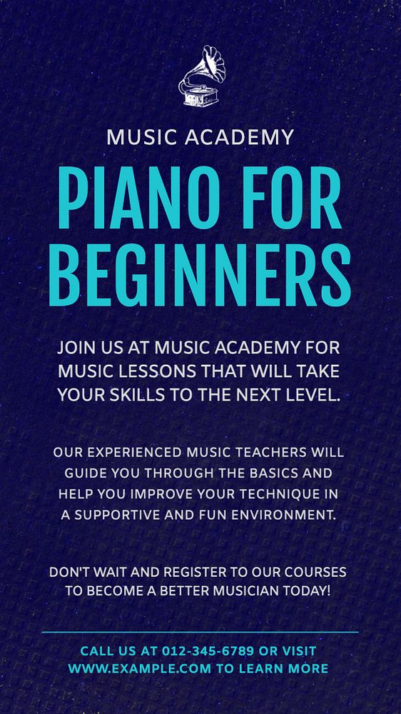 Piano class Instagram story template, editable text