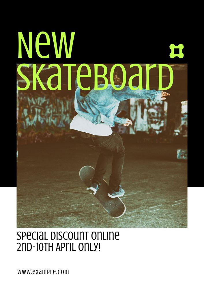 New skateboard  poster template, editable text and design