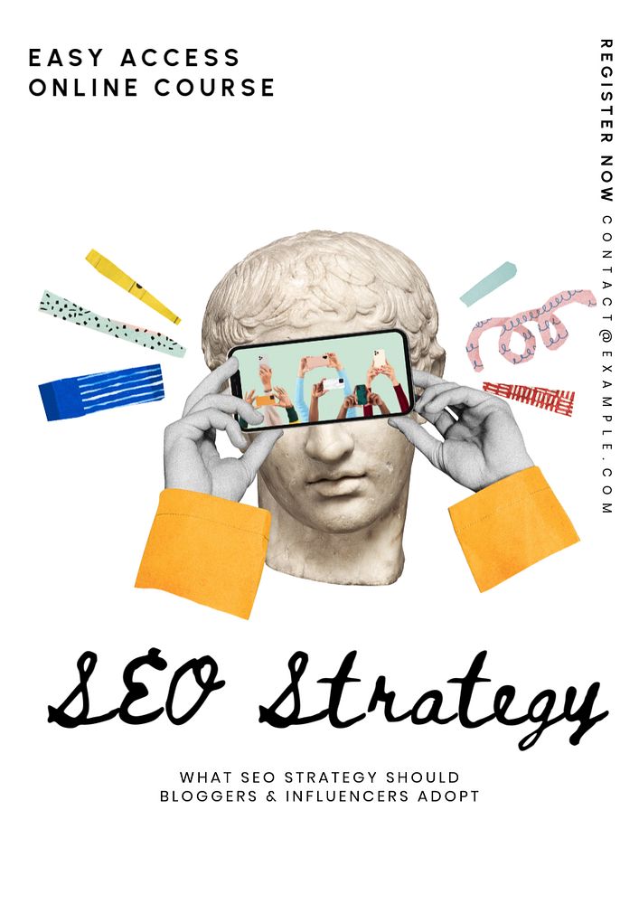 SEO strategy course   poster template, editable text and design