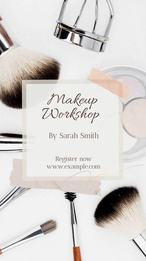 Makeup workshop Instagram story template, editable text