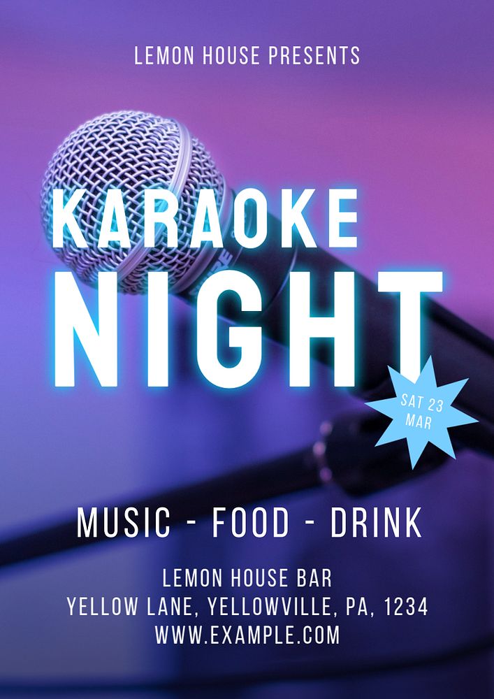 Karaoke night  poster template, editable text and design