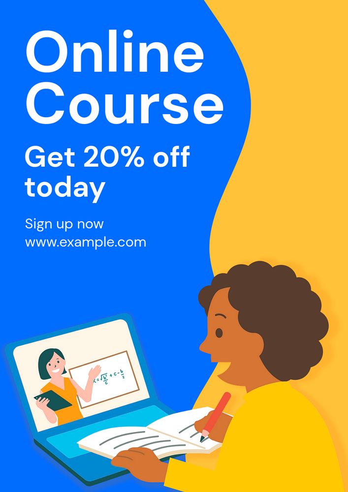 Online course  poster template, editable text and design