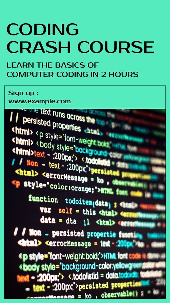 Coding crash course  Instagram story template, editable text