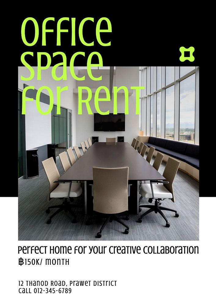 Office space rental  poster template, editable text and design