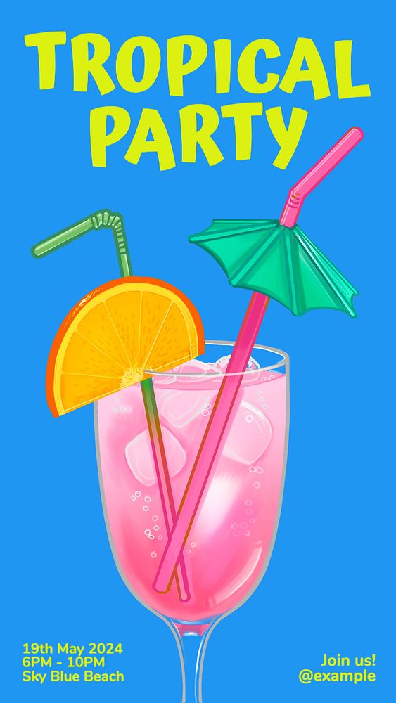 Tropical party Instagram story template, editable text