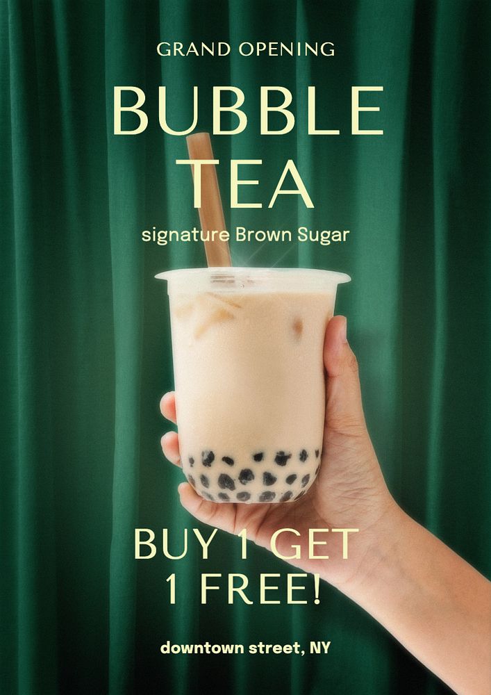 Bubble tea poster template, editable text and design