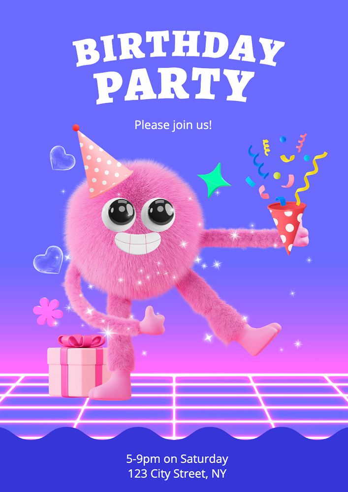 Birthday party poster template, editable text and design