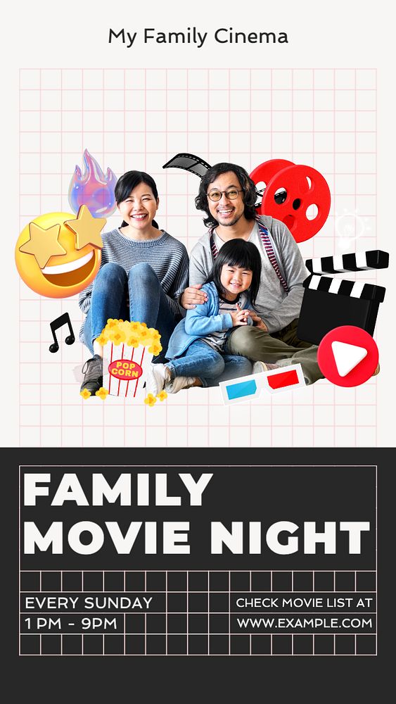 Family movie night Instagram story template, editable text