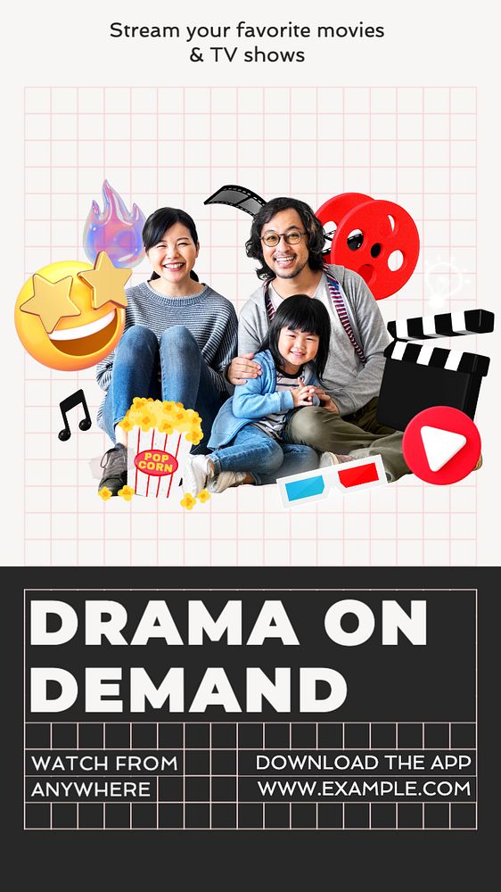 Drama on demand Instagram story template, editable text