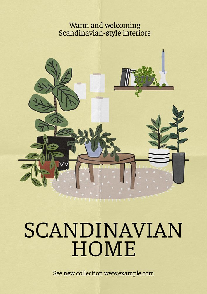 Scandinavian furniture poster template, editable text and design