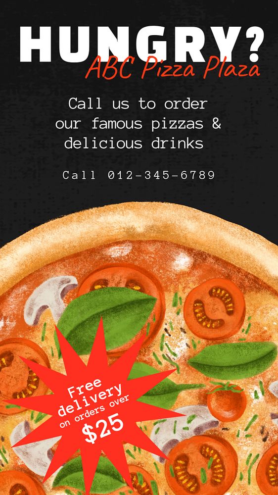 Pizza delivery Instagram story template, editable text