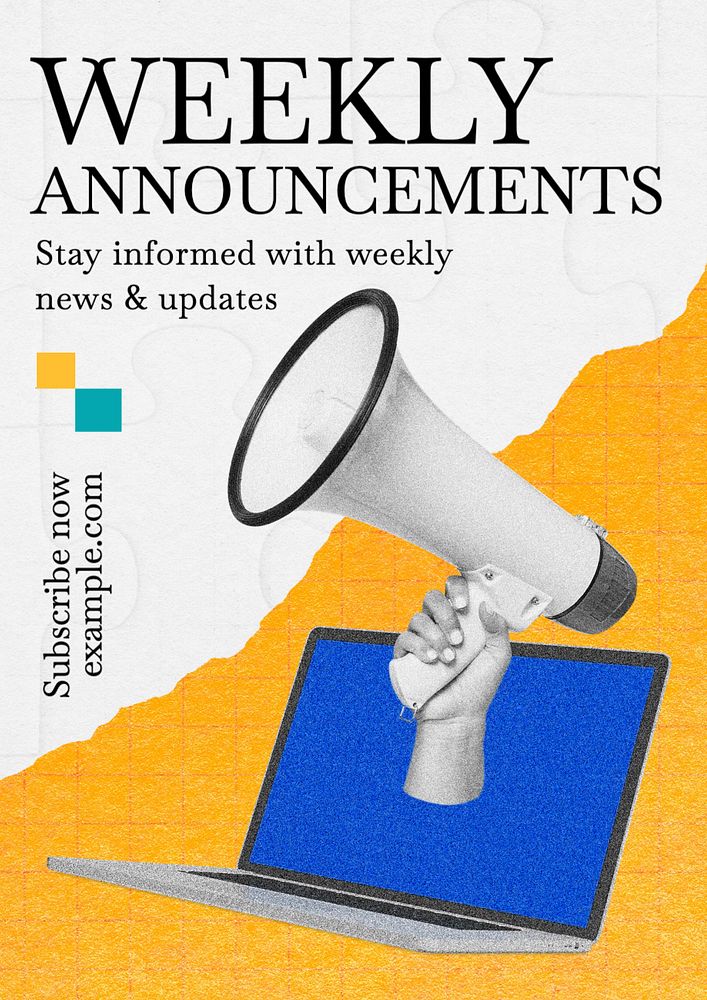 Weekly announcements poster template, editable text and design